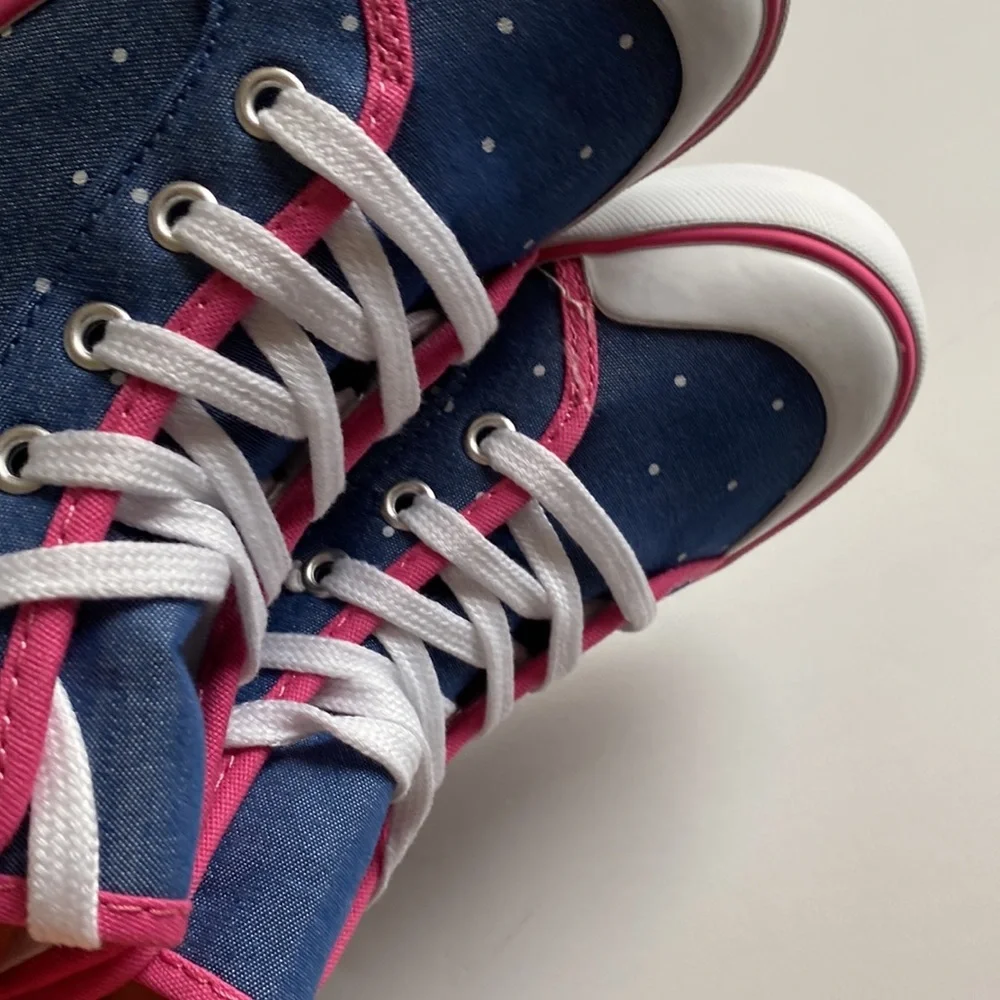 👉 GYMBOREE Toddler Girls Hi-Top Sneakers Denim Blue/Rainbow Size 1 NWT